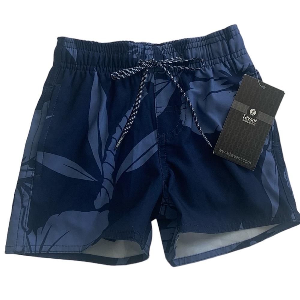 Toddler Boy NWT Navy/Light Blue Hawaiian Print Board Shorts